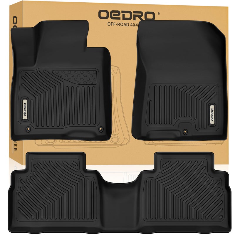OEDRO Floor Mats Compatible with 2019-2020 Hyundai Santa Fe 5 Passenger Models, TPE All-Weather Custom Fit Floor Liners for Santa Fe, 1st and 2nd Row Car Mats Set, Black - Image 1